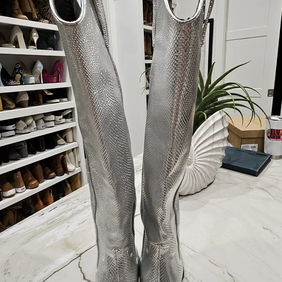 Steve Madden Austyn Silver Snake Heeled Boots - Picture 3 of 5